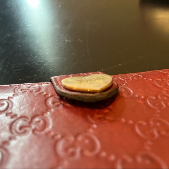 Red Long Guccissima Heart Snap Leather Wallet Bifold Monogram Leather Gold - Picture 4 of 11